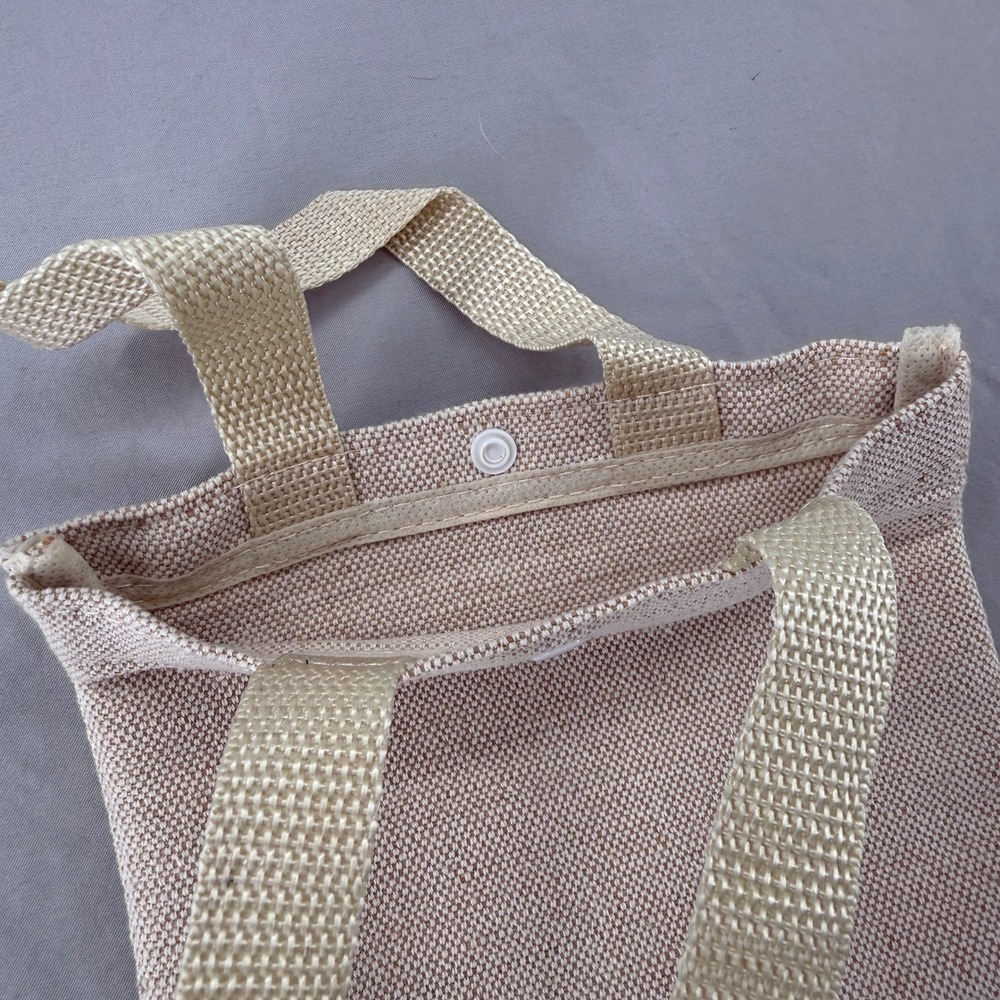 Whole Foods Market Mini Canvas Tote Bag Beige Green Logo Snap Closure Reusable - Picture 5 of 6